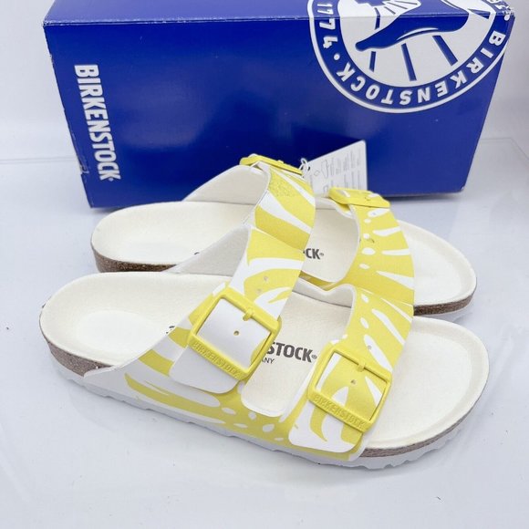Birkenstock Shoes | Birkenstock Arizona Birkoflor Sandal Monstera Whitelime Sour Womens 38 US 7-7.5 | Color: White/Yellow | Size: 7.5 | Greatdealsss's